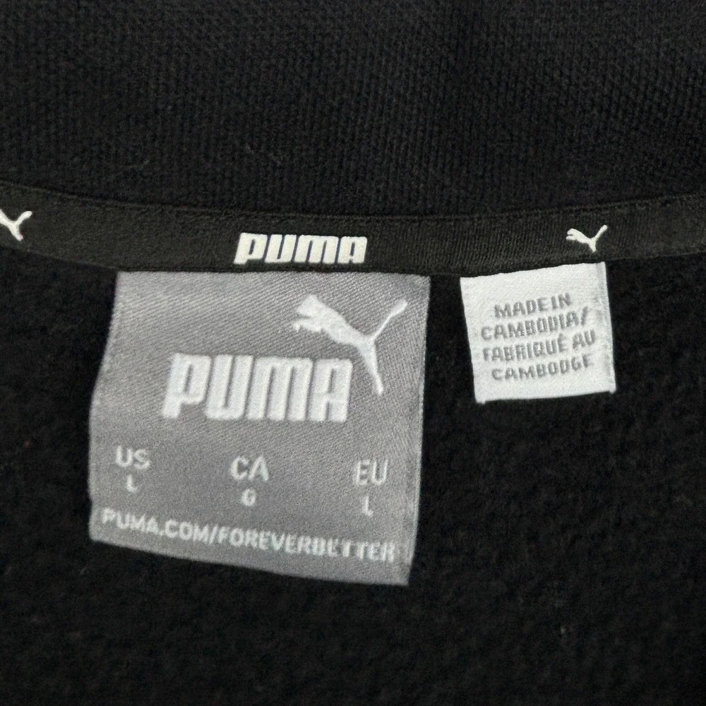 Puma Quarter Zip Fleece Pullover Mens Large Black Sleeve Logo Tape Sweatshirt